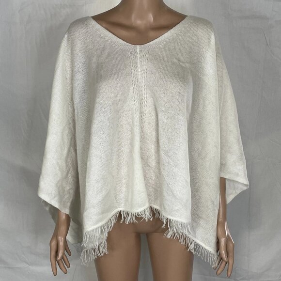 J.McLaughlin Women’s Ingrid Cashmere Poncho One Size Off White — Fringed Hem - Picture 1 of 7